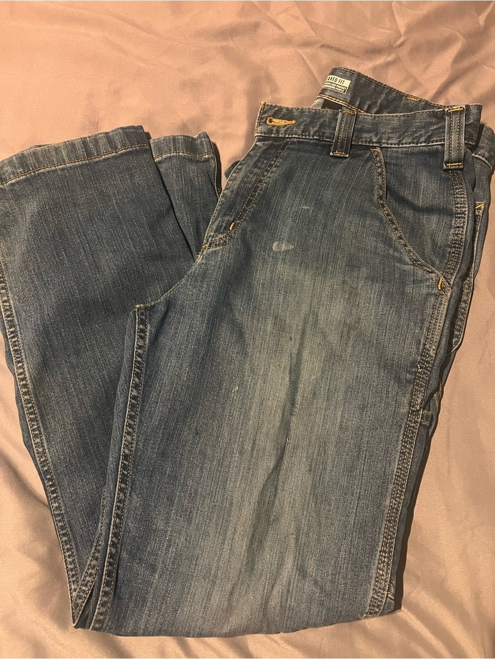 Carhartt Men's Relaxed Blue Work Jeans Rugged Flex well worn stains